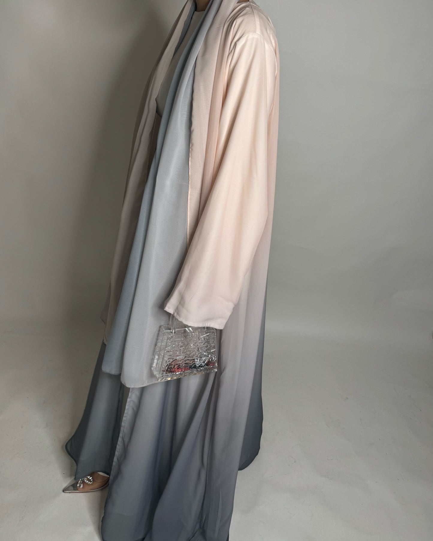 A180 - Peach & Gray Ombre Flowy Abaya