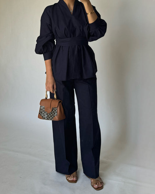 A192 - Navy Blue Summer Linen Set