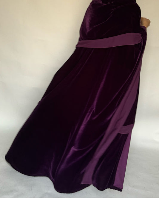 A294 - Purple Velvet Abaya, Velvet Head Scarf & Chiffon Dress