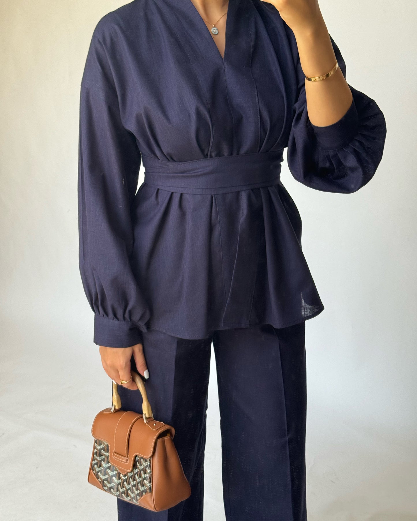 A192 - Navy Blue Summer Linen Set