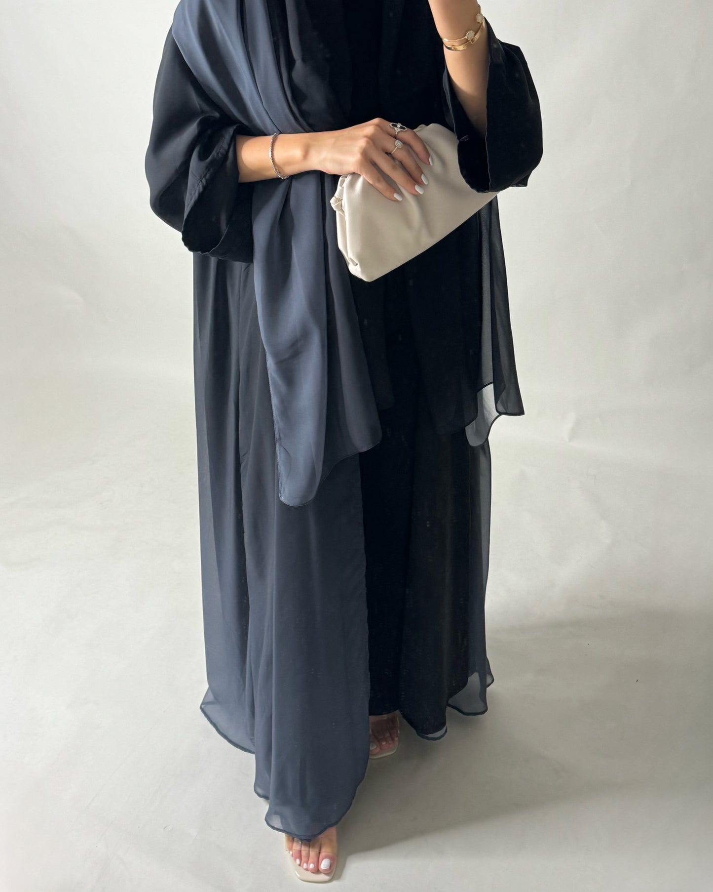 A181 - Black Gray Ombre Flowy Abaya (READY TO SHIP)