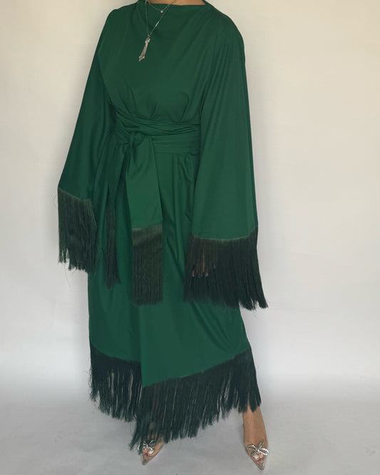 A174 - Forest Green Tassel Dress