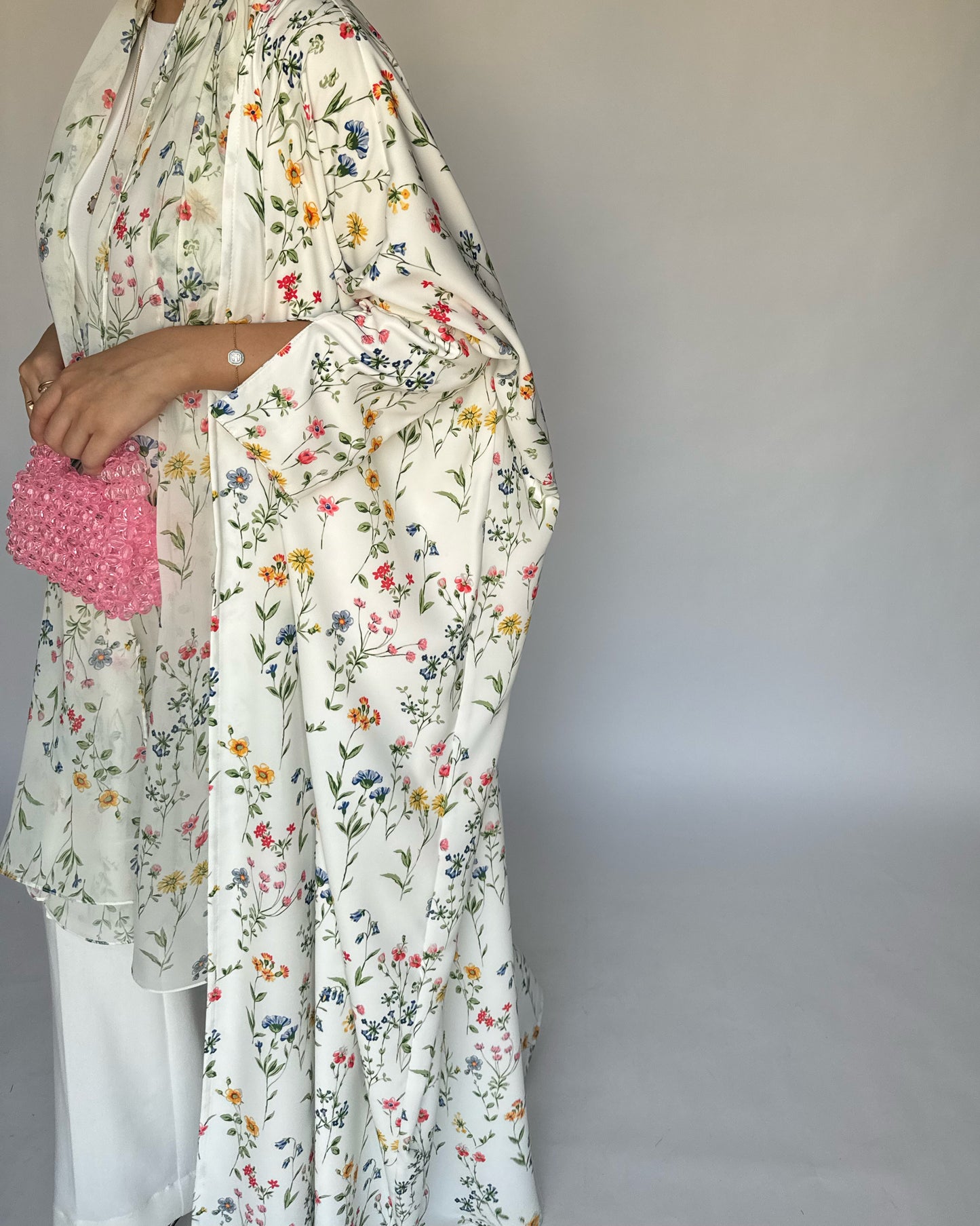 A244 - Off-White Summery Flower Abaya