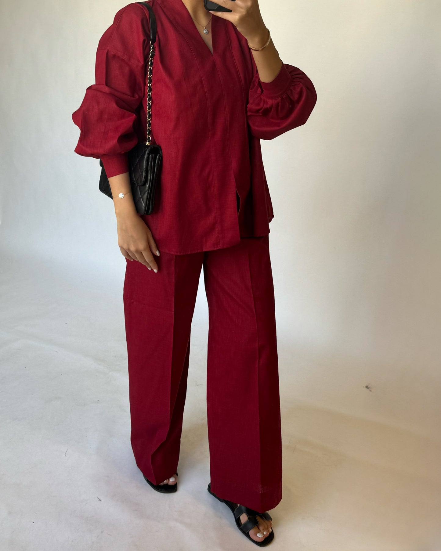 A198 - Maroon Summer Linen Set