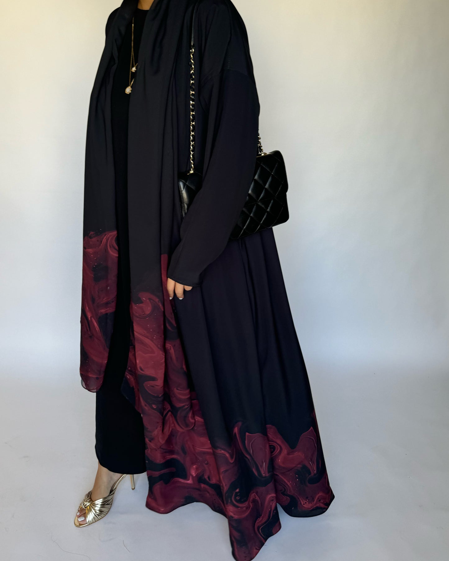 A228 - Black & Maroon Sea Abaya