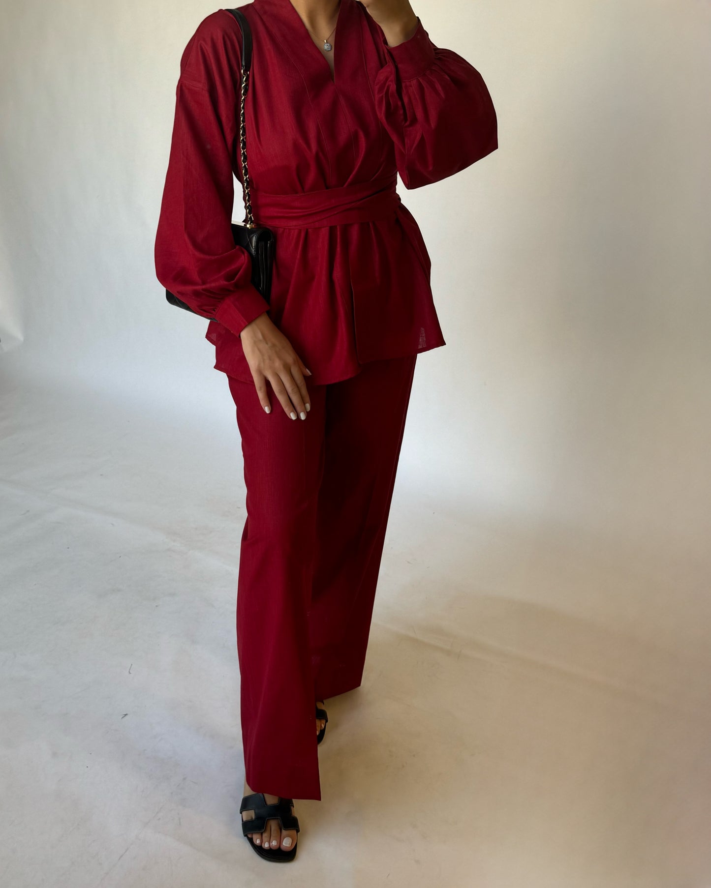 A198 - Maroon Summer Linen Set