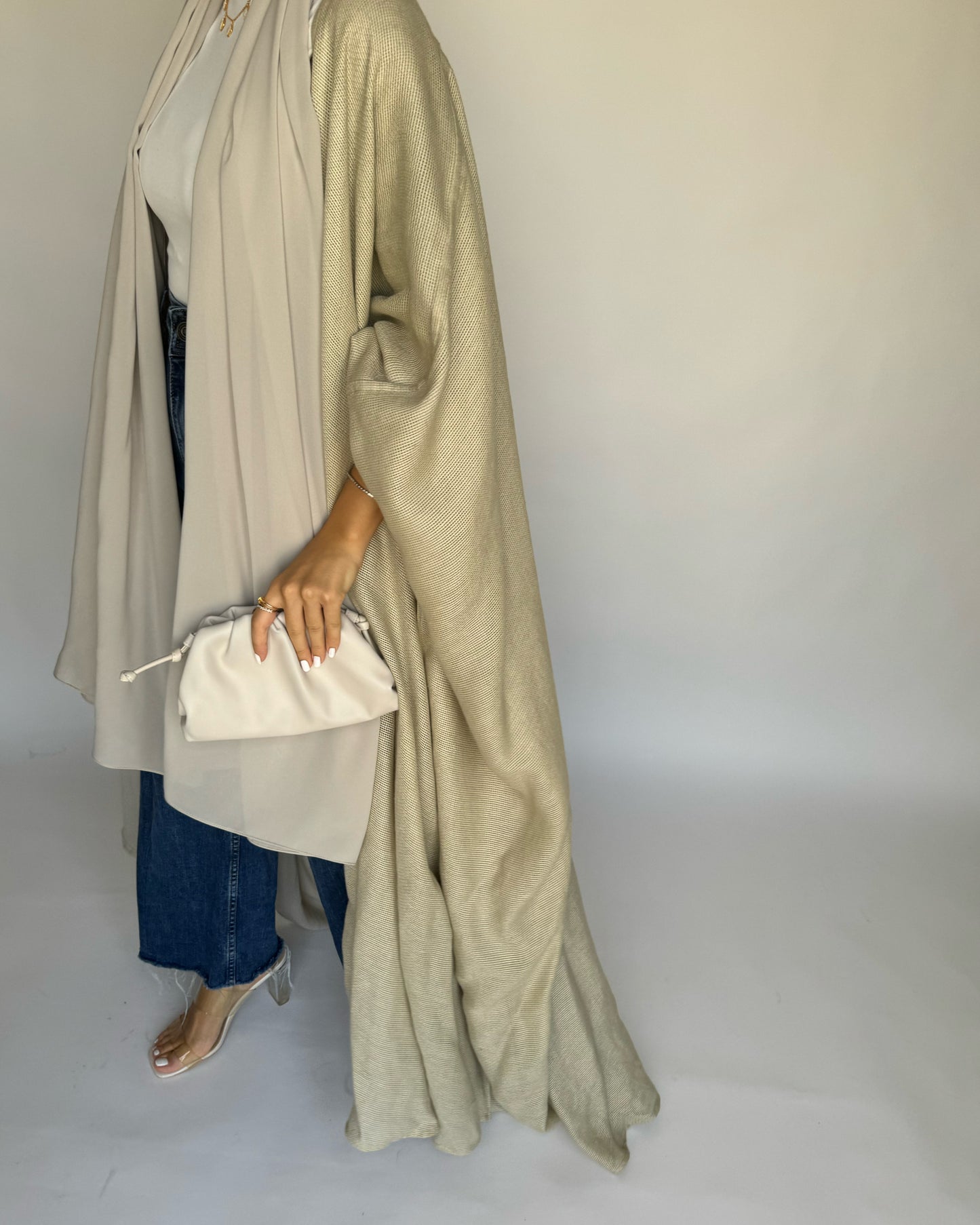 A219 - Summer Daily Beige Weave Abaya