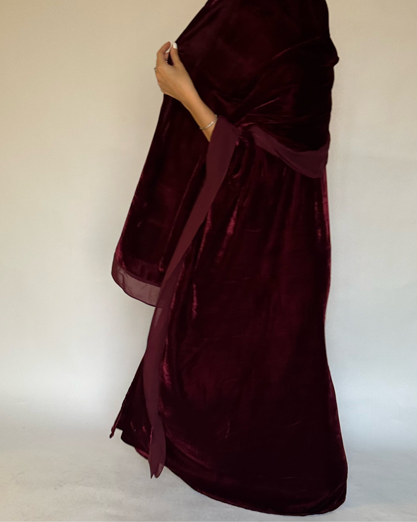 A138 - Maroon Winter Velvet Abaya & Head Scarf