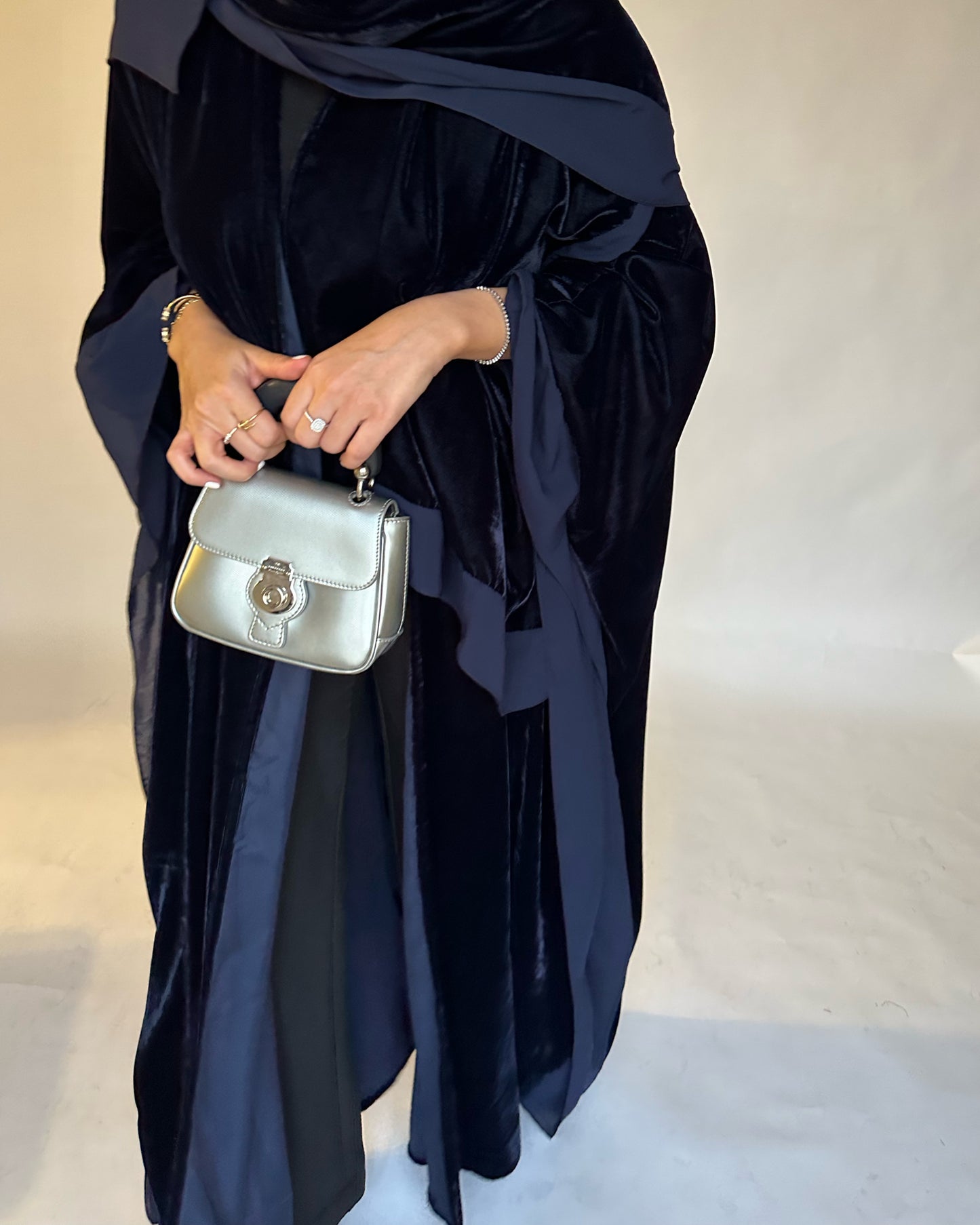 A137 - Navy Blue Winter Velvet Abaya & Head Scarf