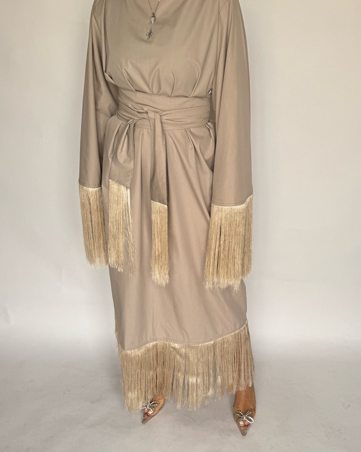 A167 - Beige Tassel Dress