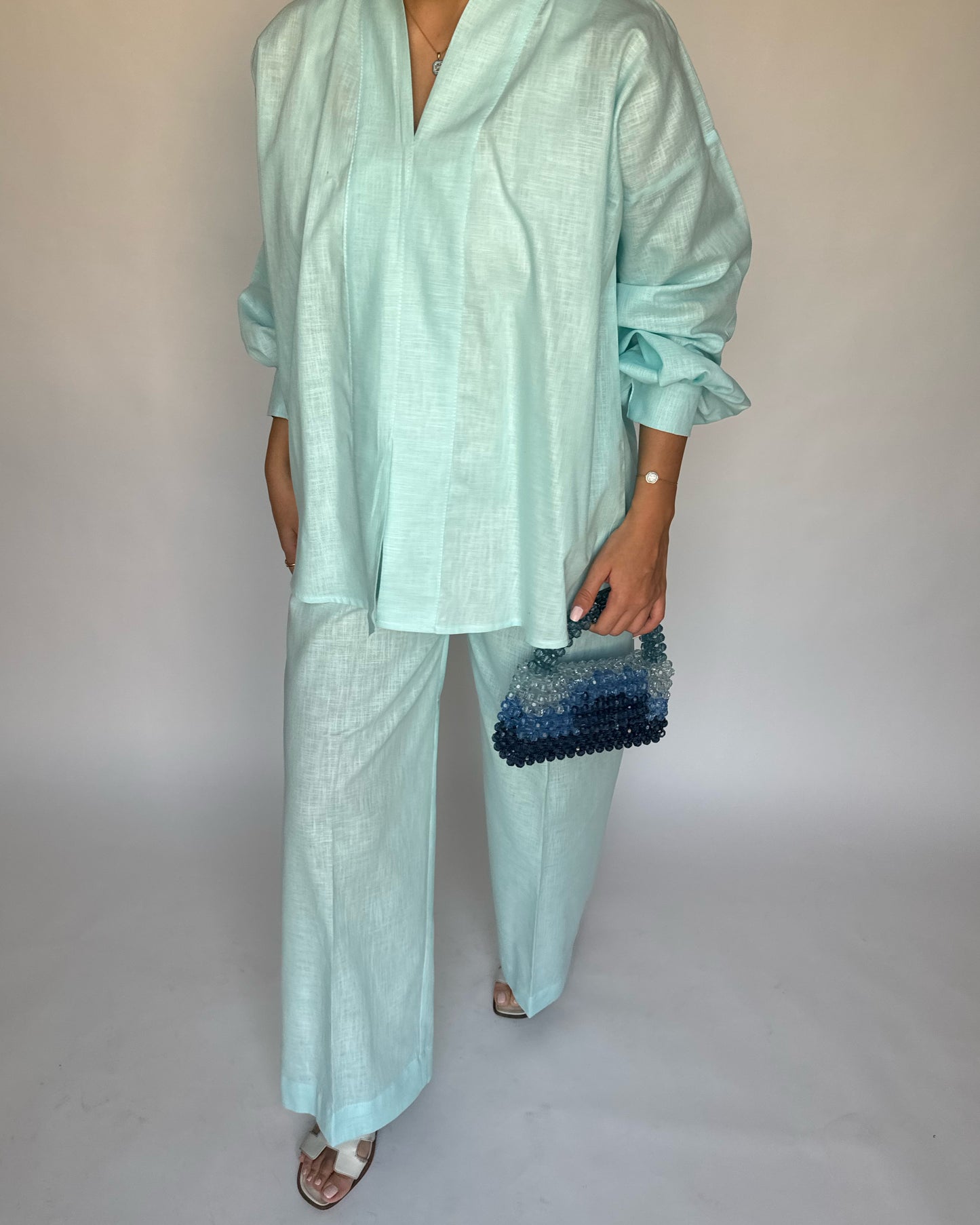 A203 - Baby Blue Summer Linen Set