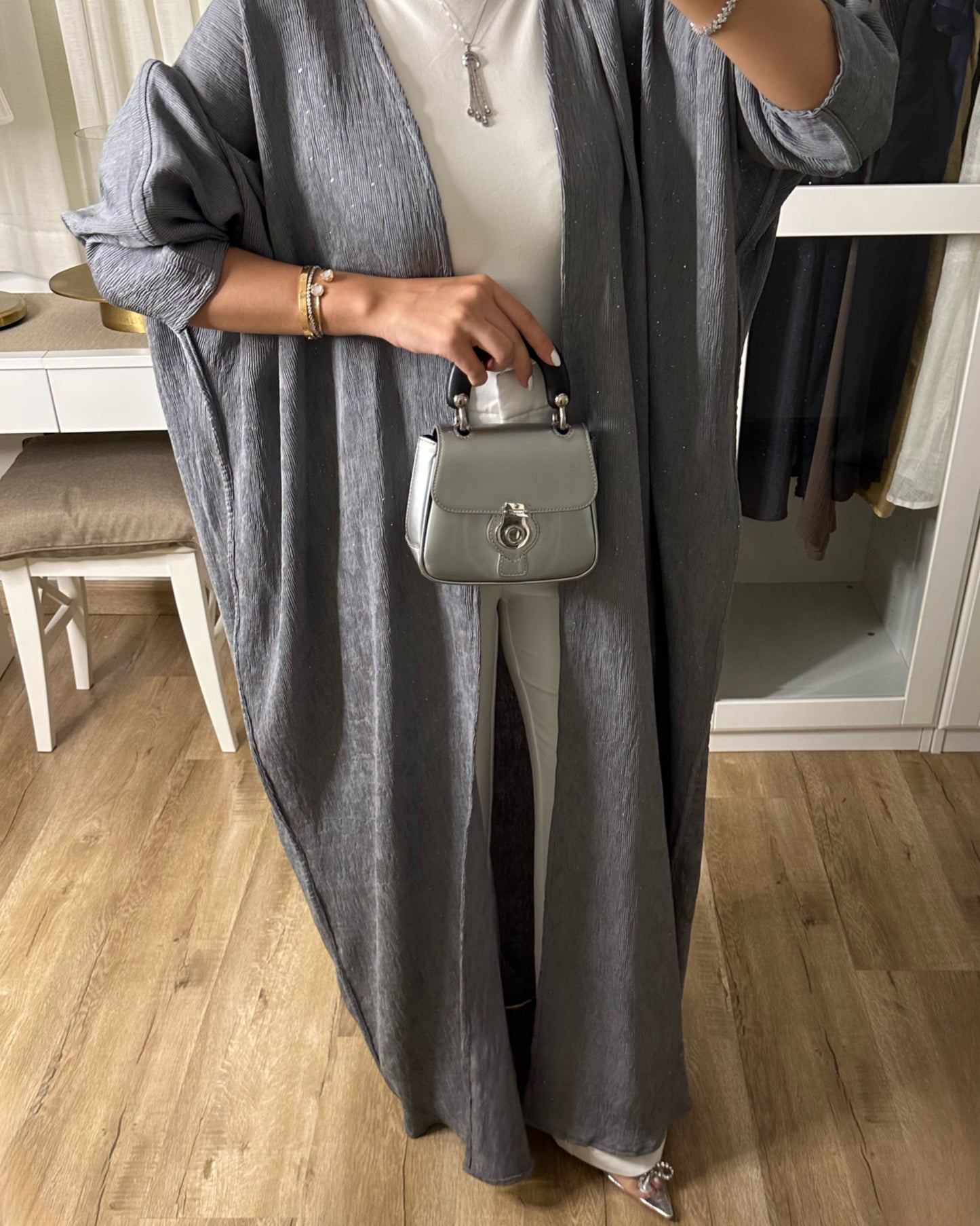 A102 - Grey Sparkly Abaya