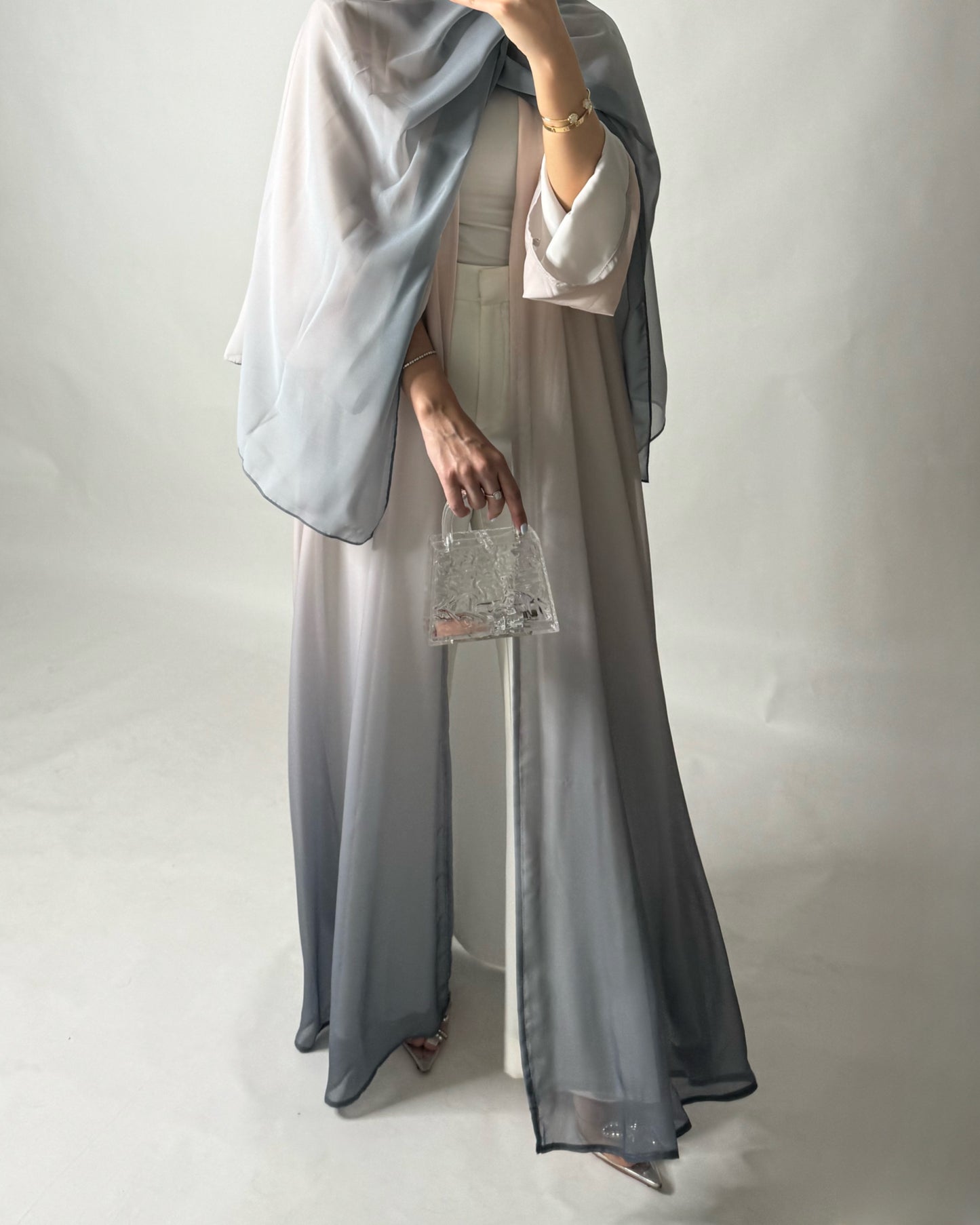 A180 - Peach & Gray Ombre Flowy Abaya