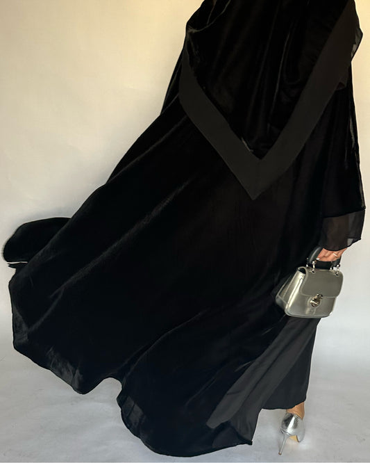 A140 - Black Winter Velvet Abaya & Head Scarf