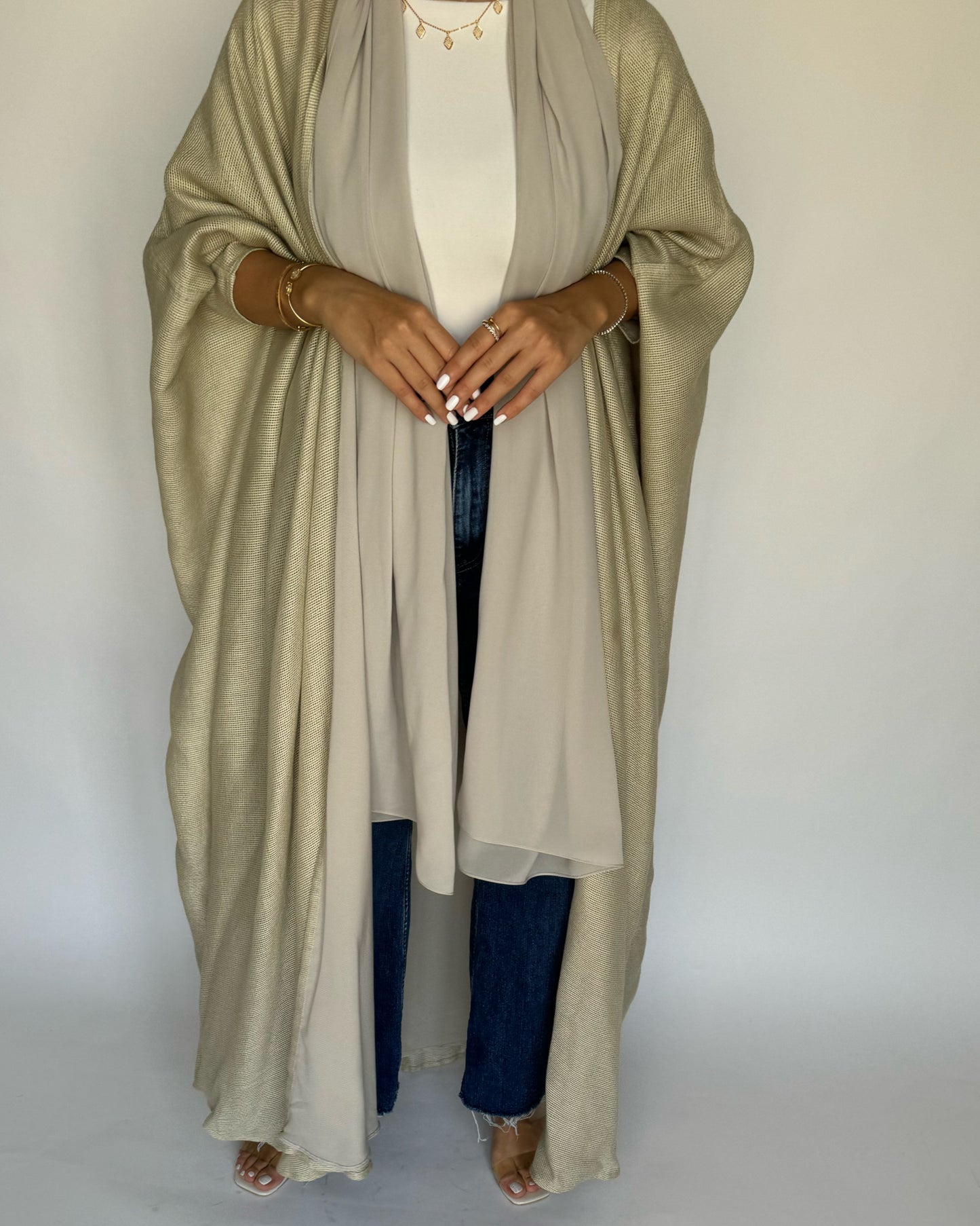 A219 - Summer Daily Beige Weave Abaya