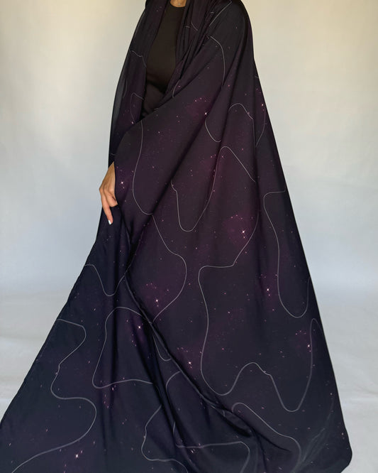 Black Space Abaya with a Hint of Maroon (READY TO SHIP)