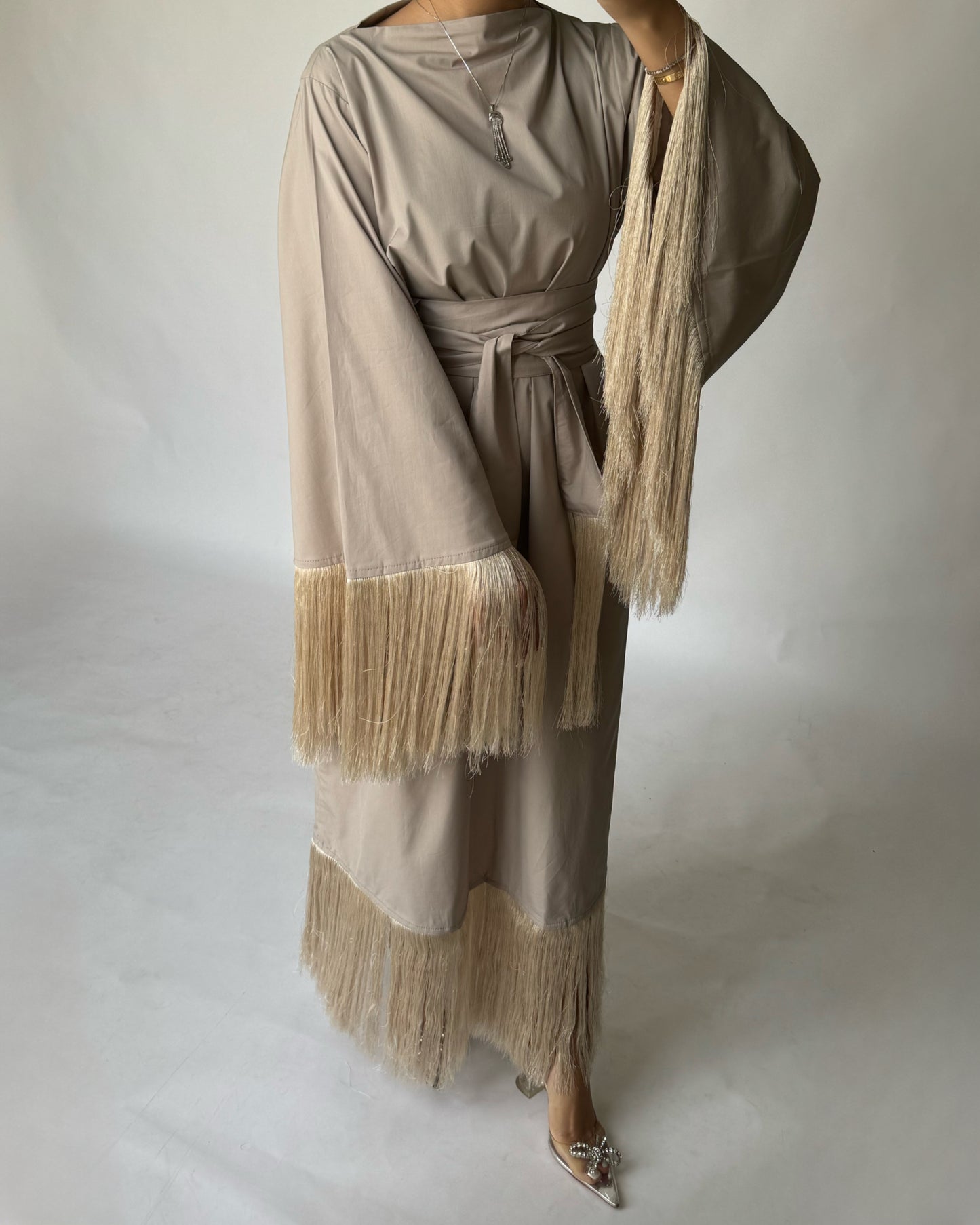 A167 - Beige Tassel Dress