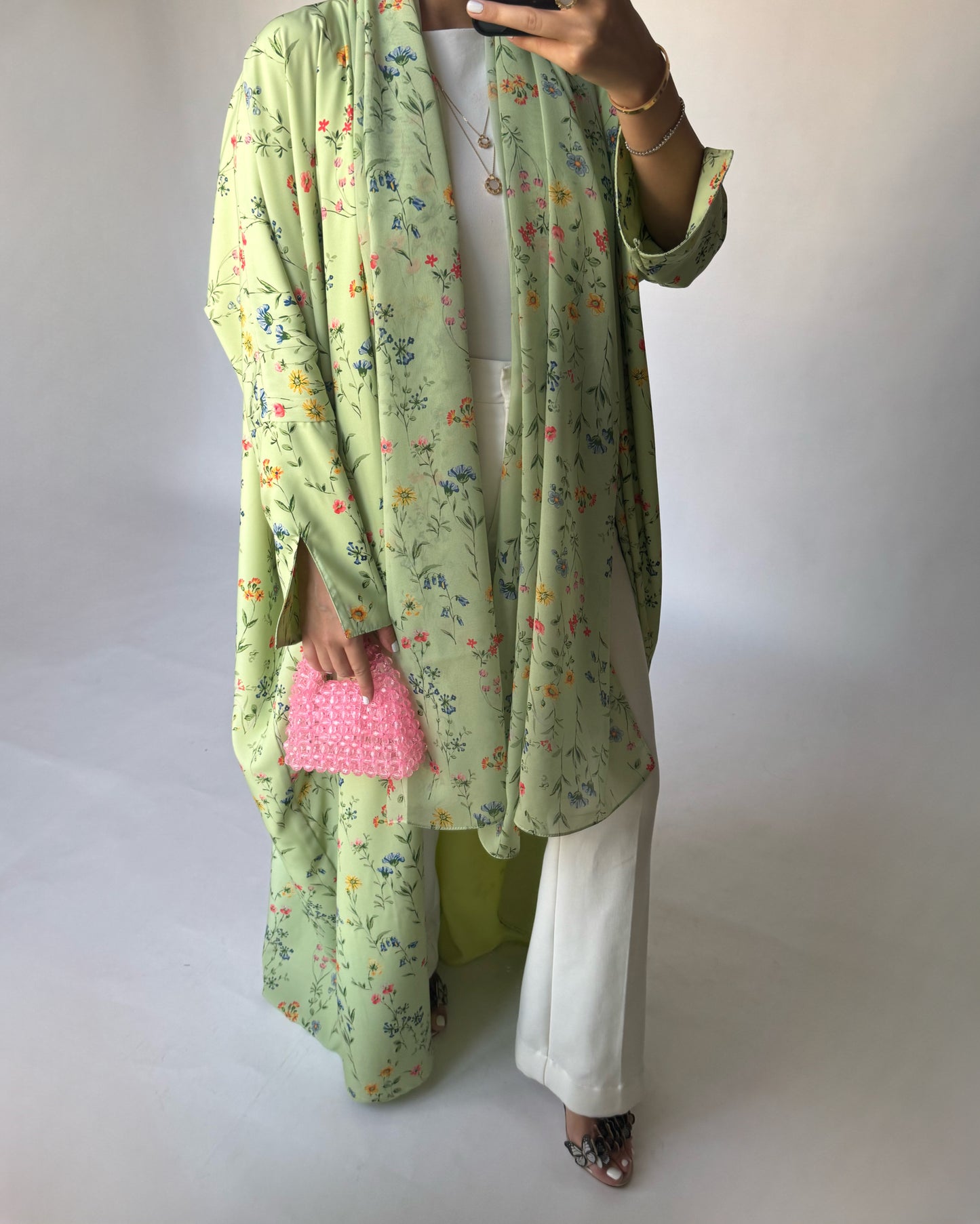 A245 - Green Summery Flower Abaya