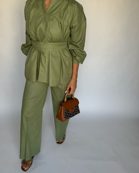 Green Summer Linen Set (READY TO SHIP)