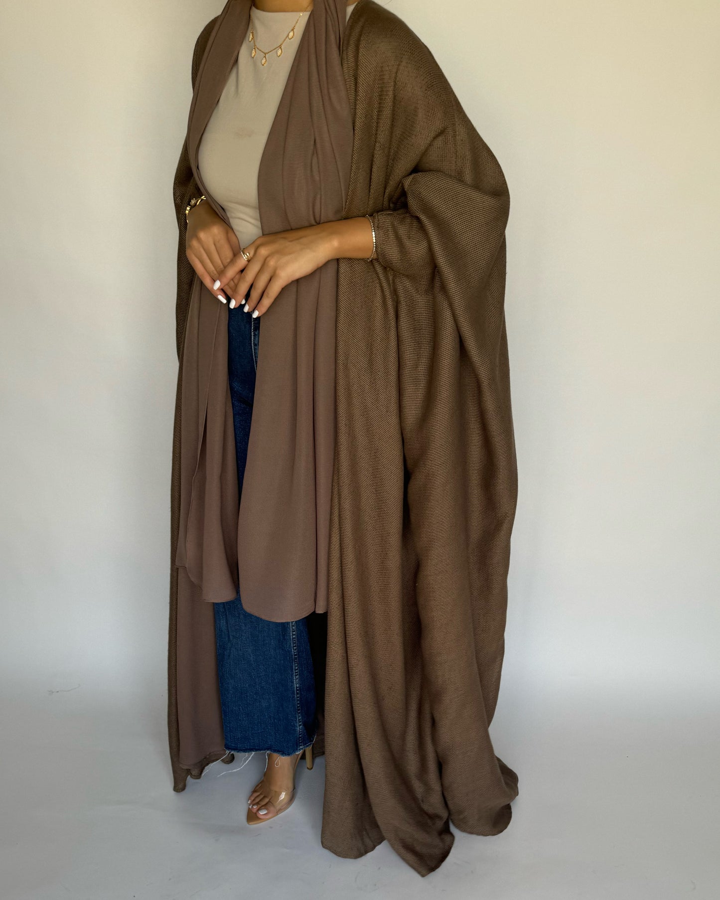 Summer Daily Brown Weave Abaya (READY TO SHIP)