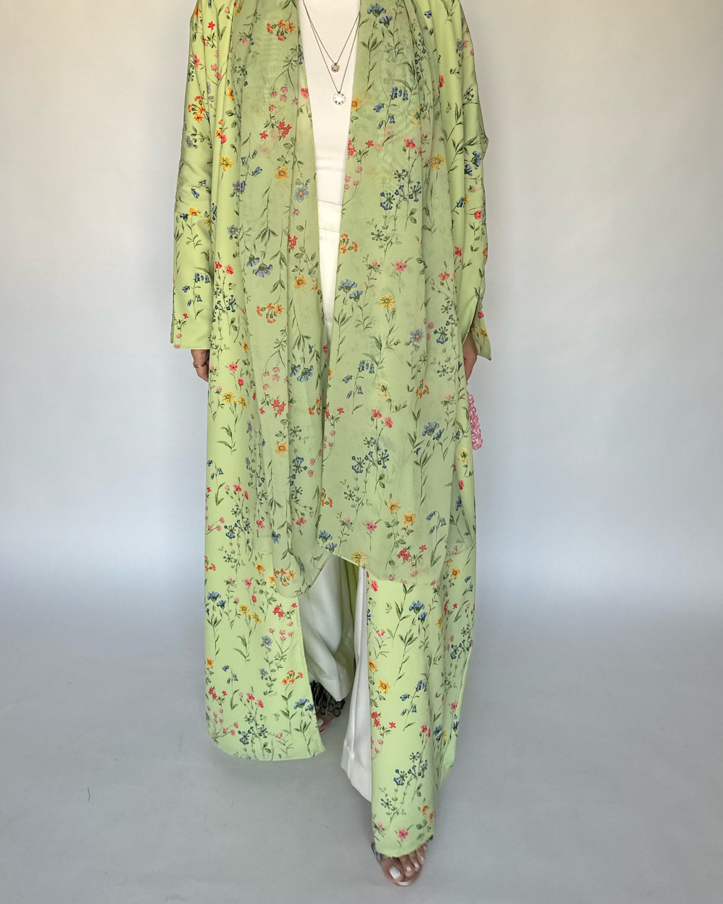 A245 - Green Summery Flower Abaya