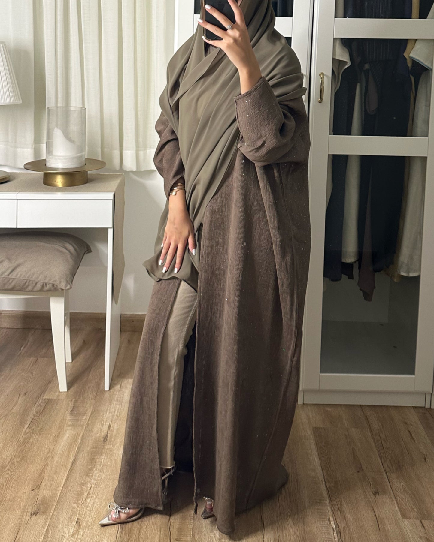 A099 - Khaki Sparkly Abaya