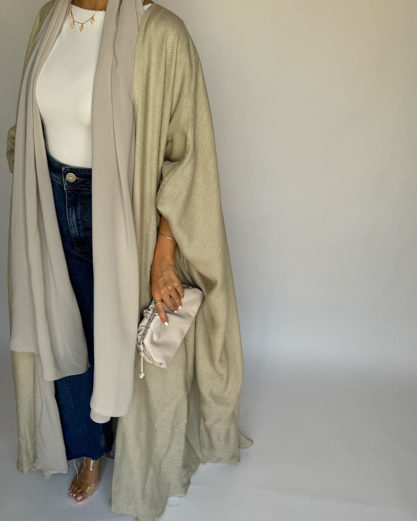 A219 - Summer Daily Beige Weave Abaya