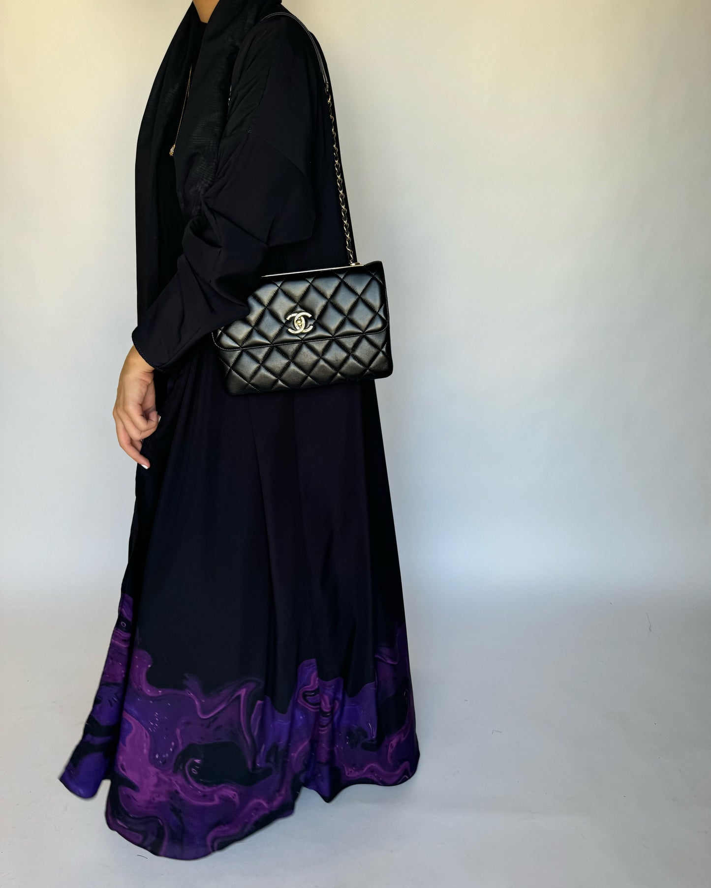 A229 - Black & Royal Purple Sea Abaya