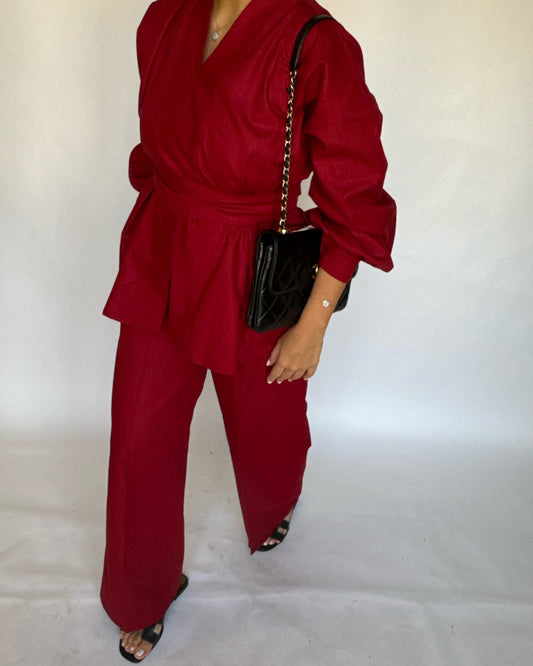 A198 - Maroon Summer Linen Set