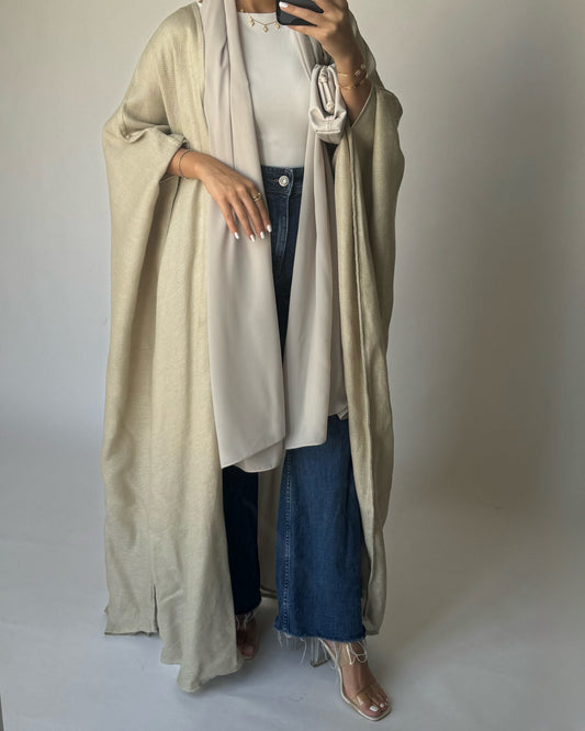 A219 - Summer Daily Beige Weave Abaya