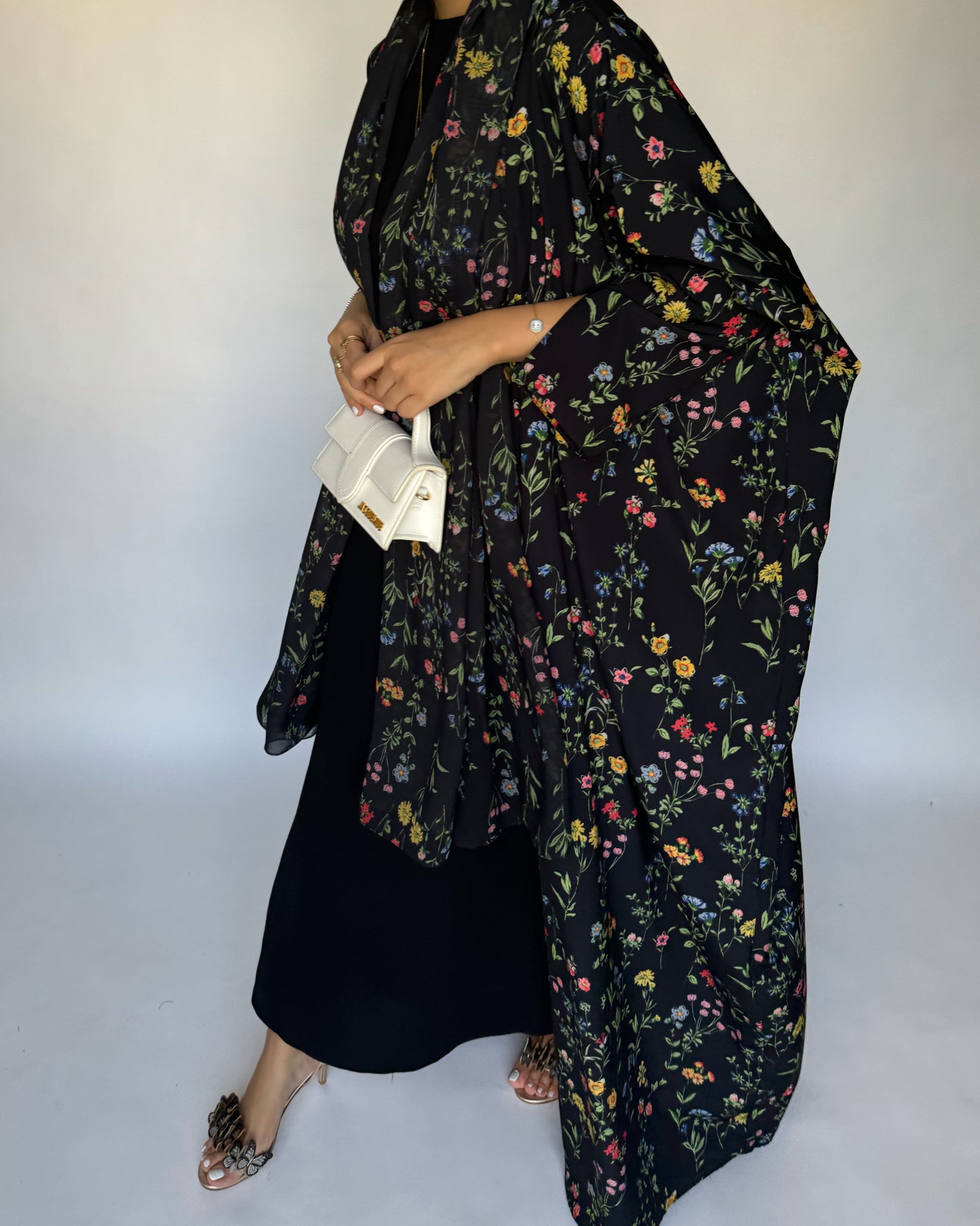 A243 - Black Summery Flower Abaya