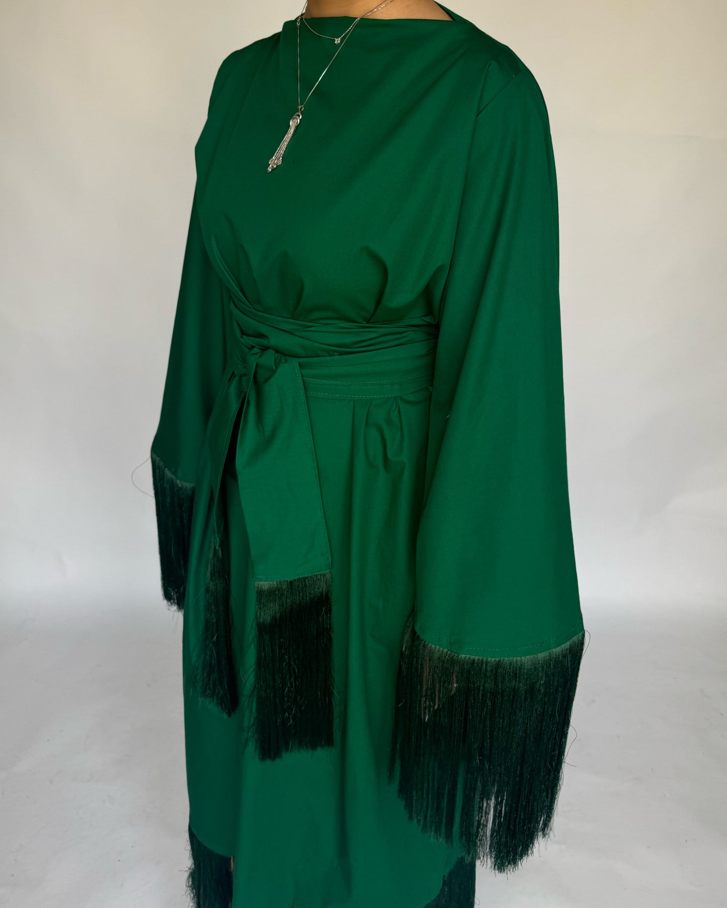 A174 - Forest Green Tassel Dress