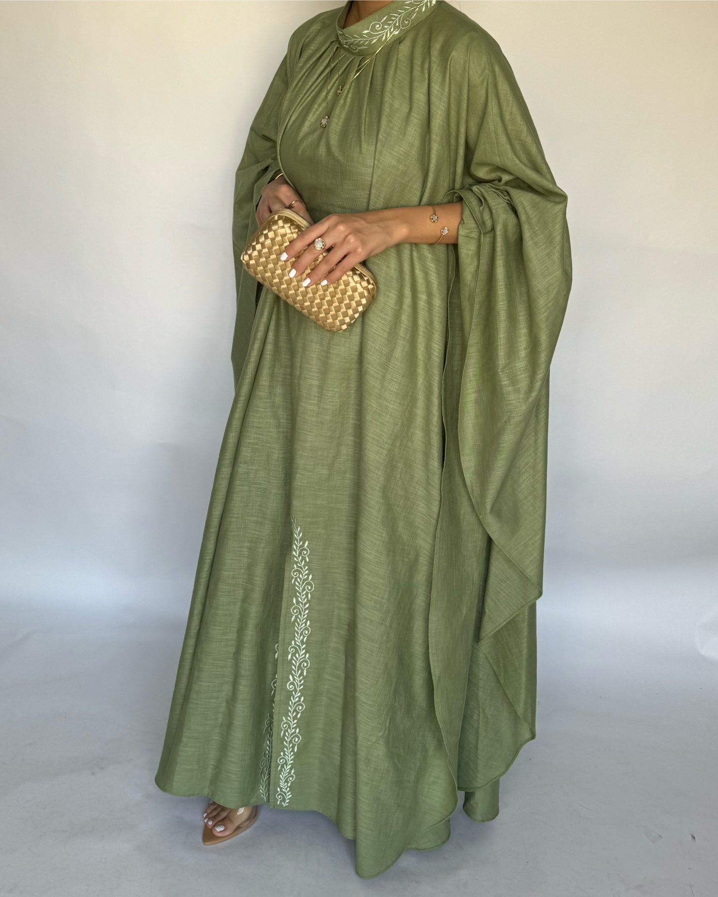 A166 - Green Two Piece Embroidered Jalabiya