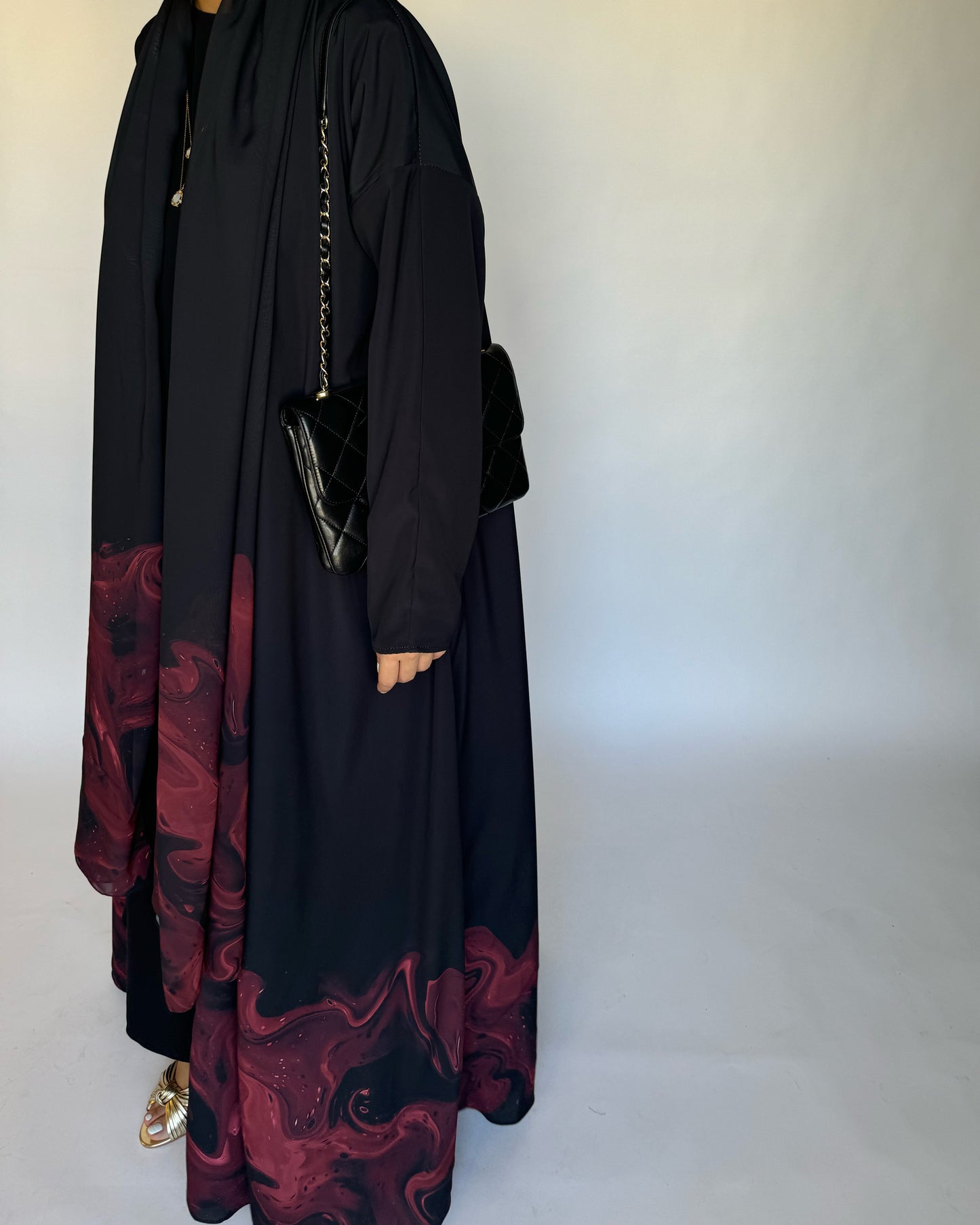 A228 - Black & Maroon Sea Abaya