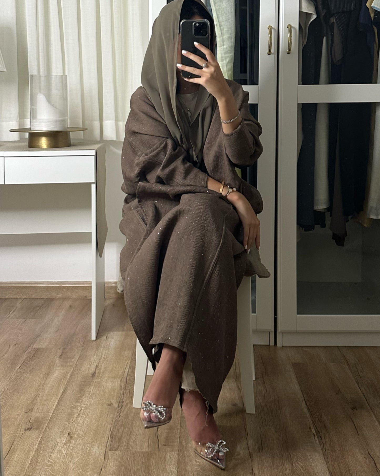 A099 - Khaki Sparkly Abaya