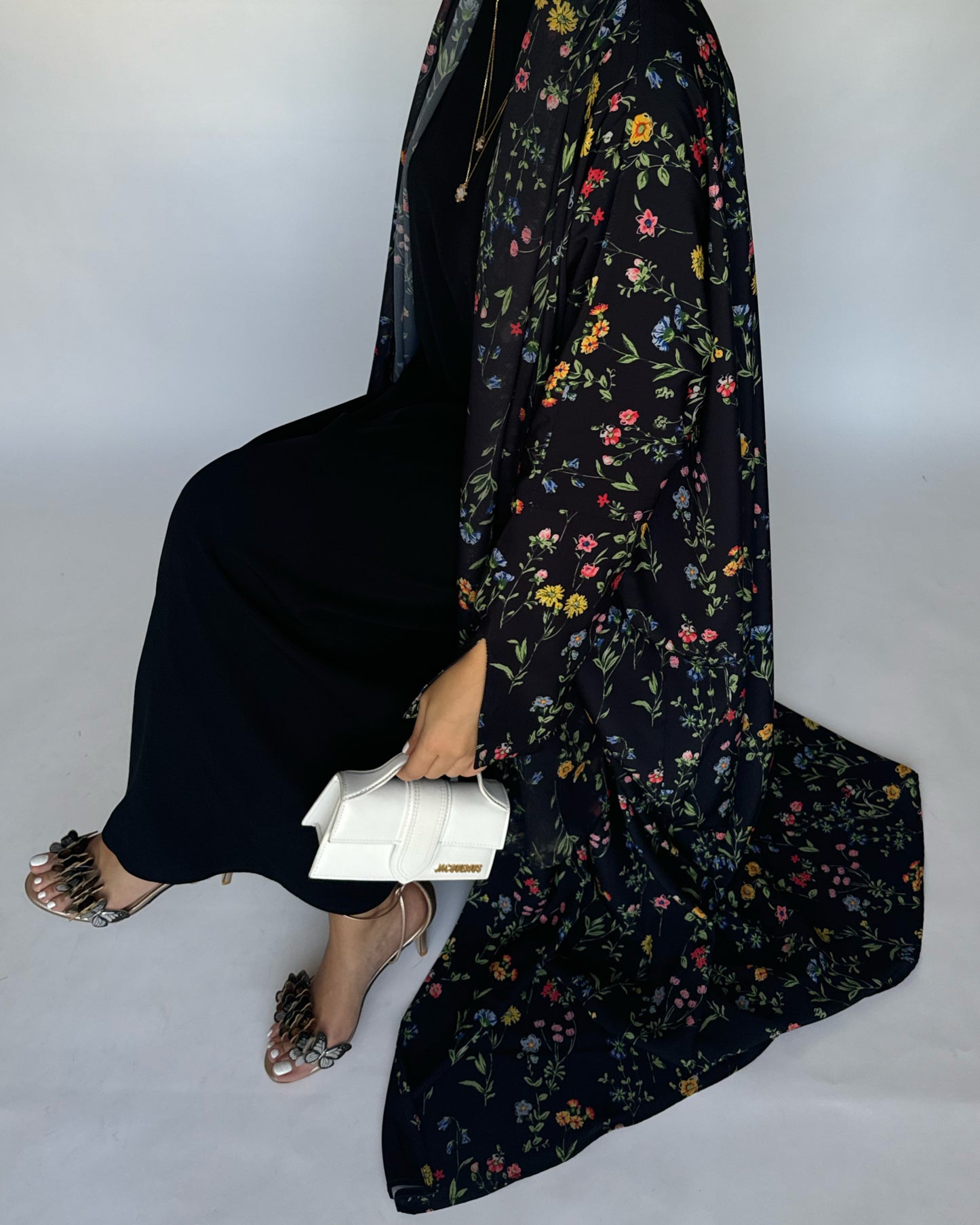 A243 - Black Summery Flower Abaya