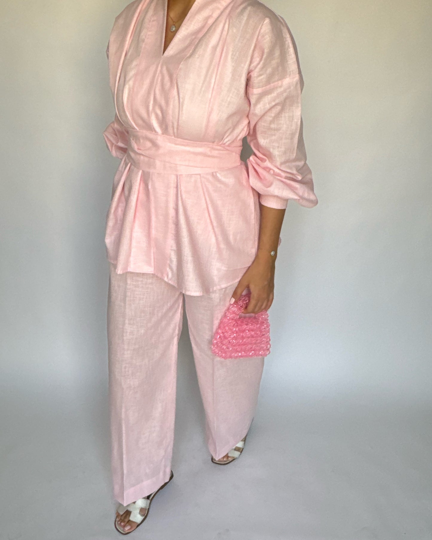 Baby Pink Summer Linen Set (READY TO SHIP)