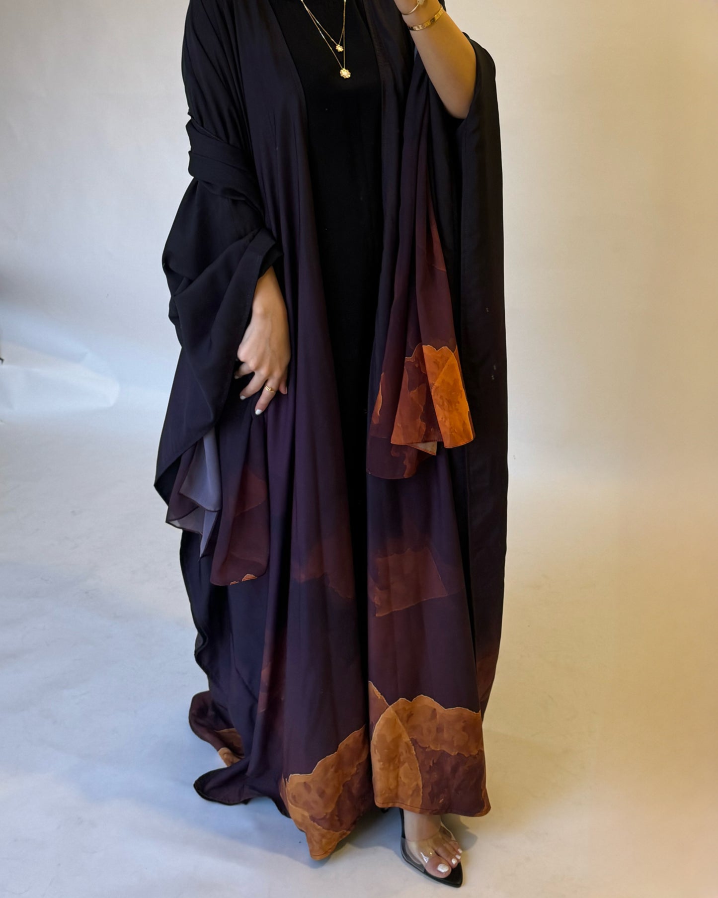 A128 - Purple - Burnt Orange Gradient Cloud Abaya