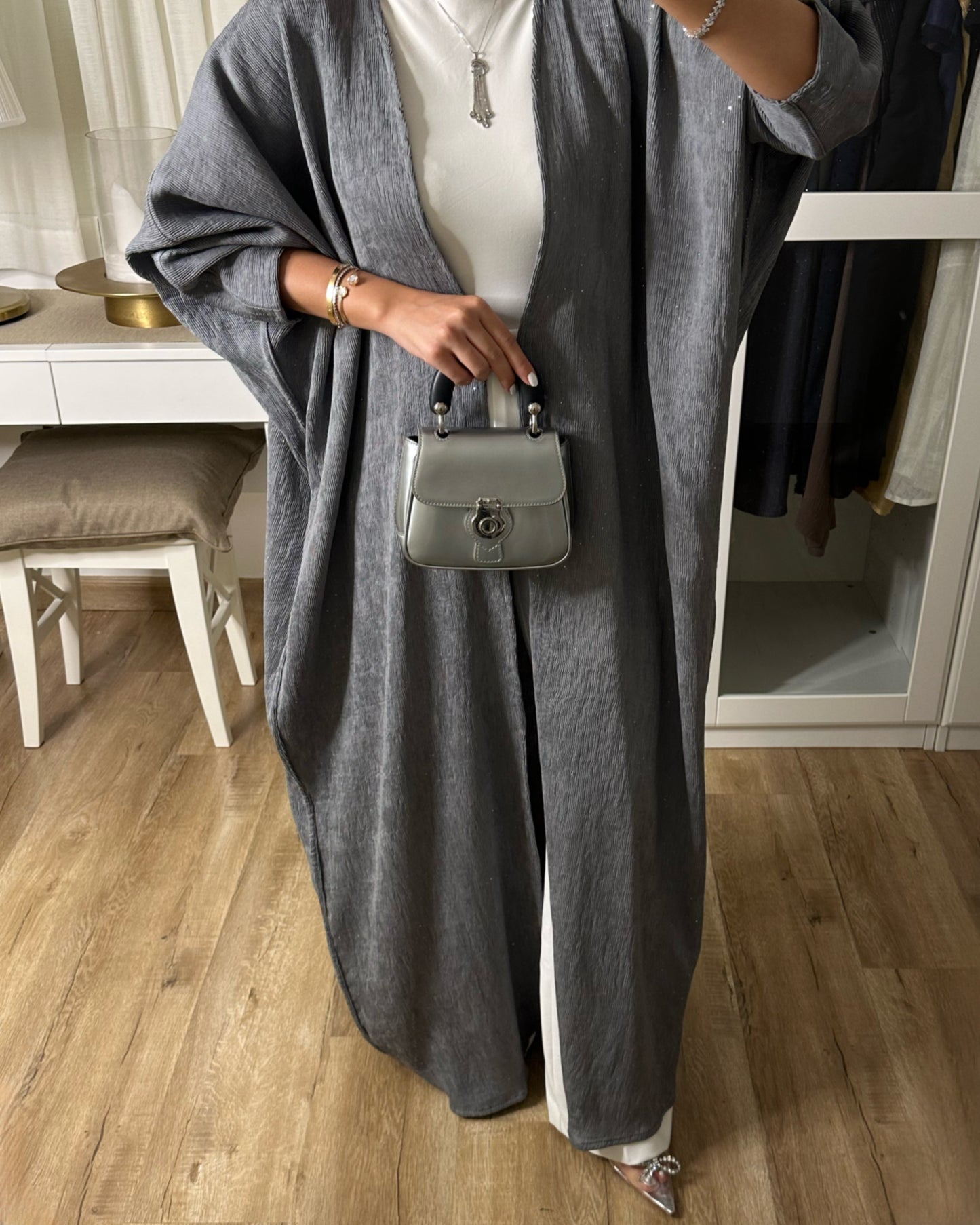 A102 - Grey Sparkly Abaya