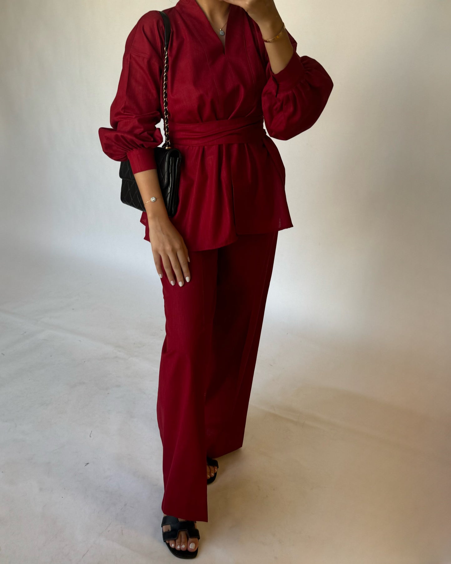 A198 - Maroon Summer Linen Set