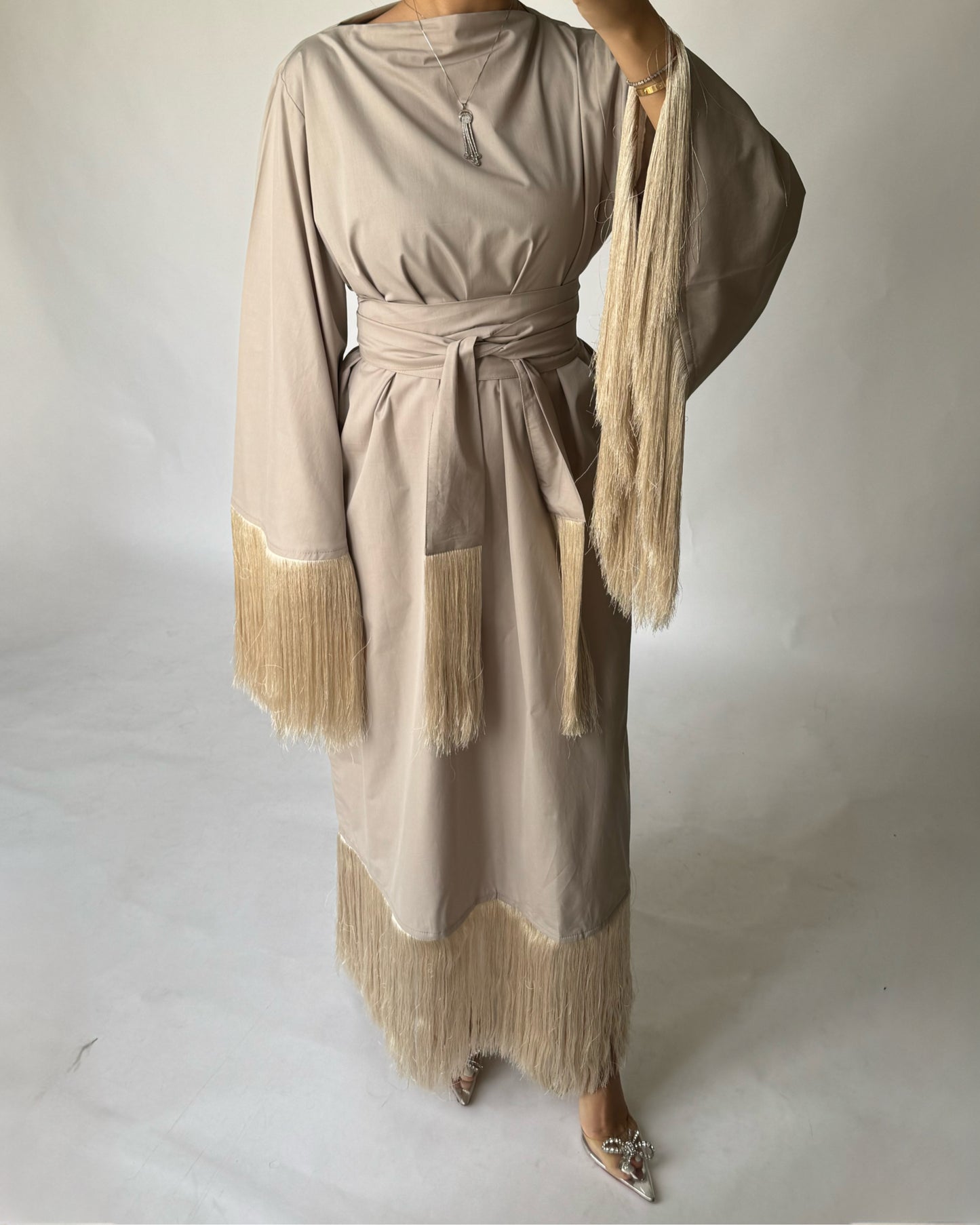 A167 - Beige Tassel Dress