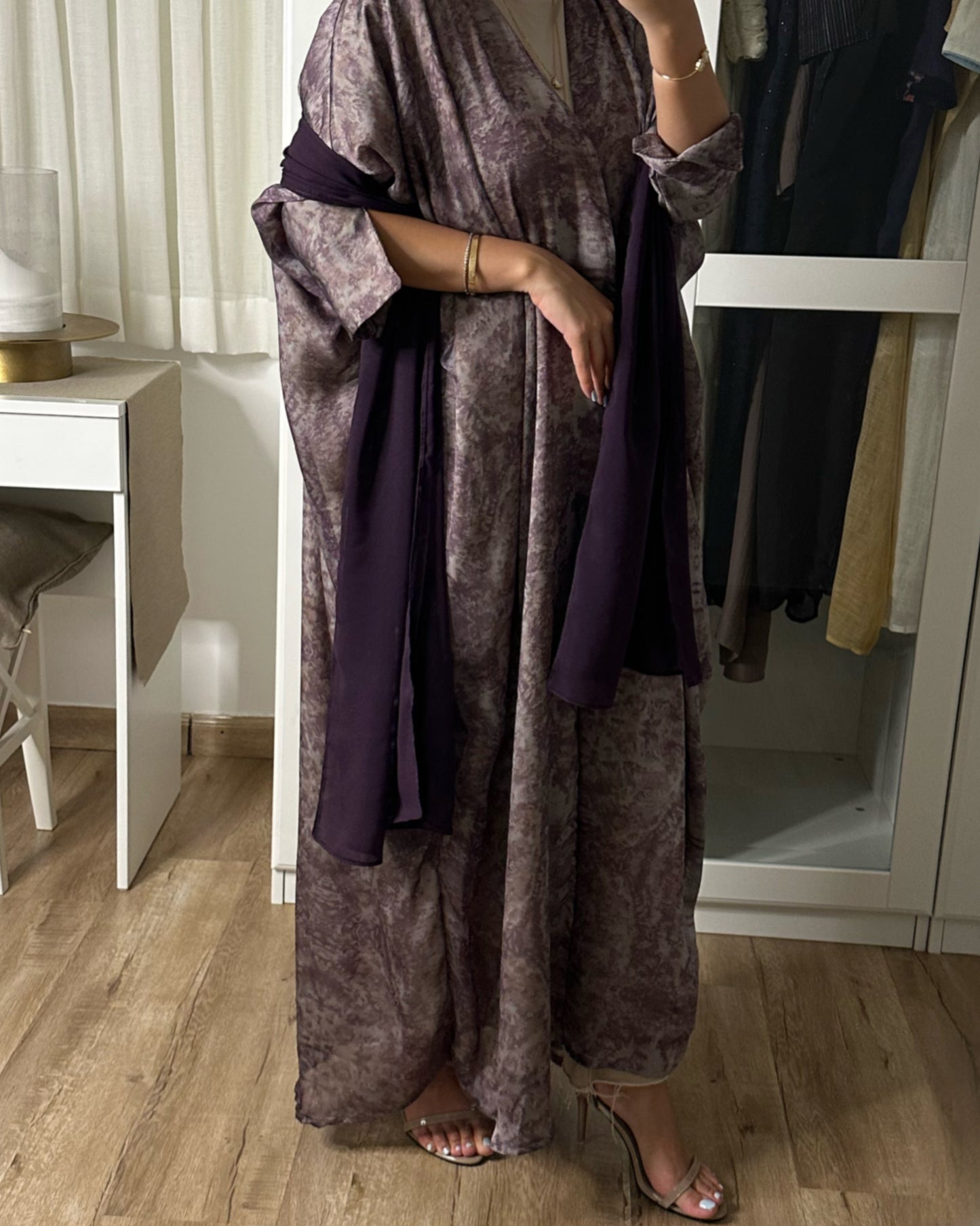 Purple Chiffon Summery Pattern Abaya (READY TO SHIP)