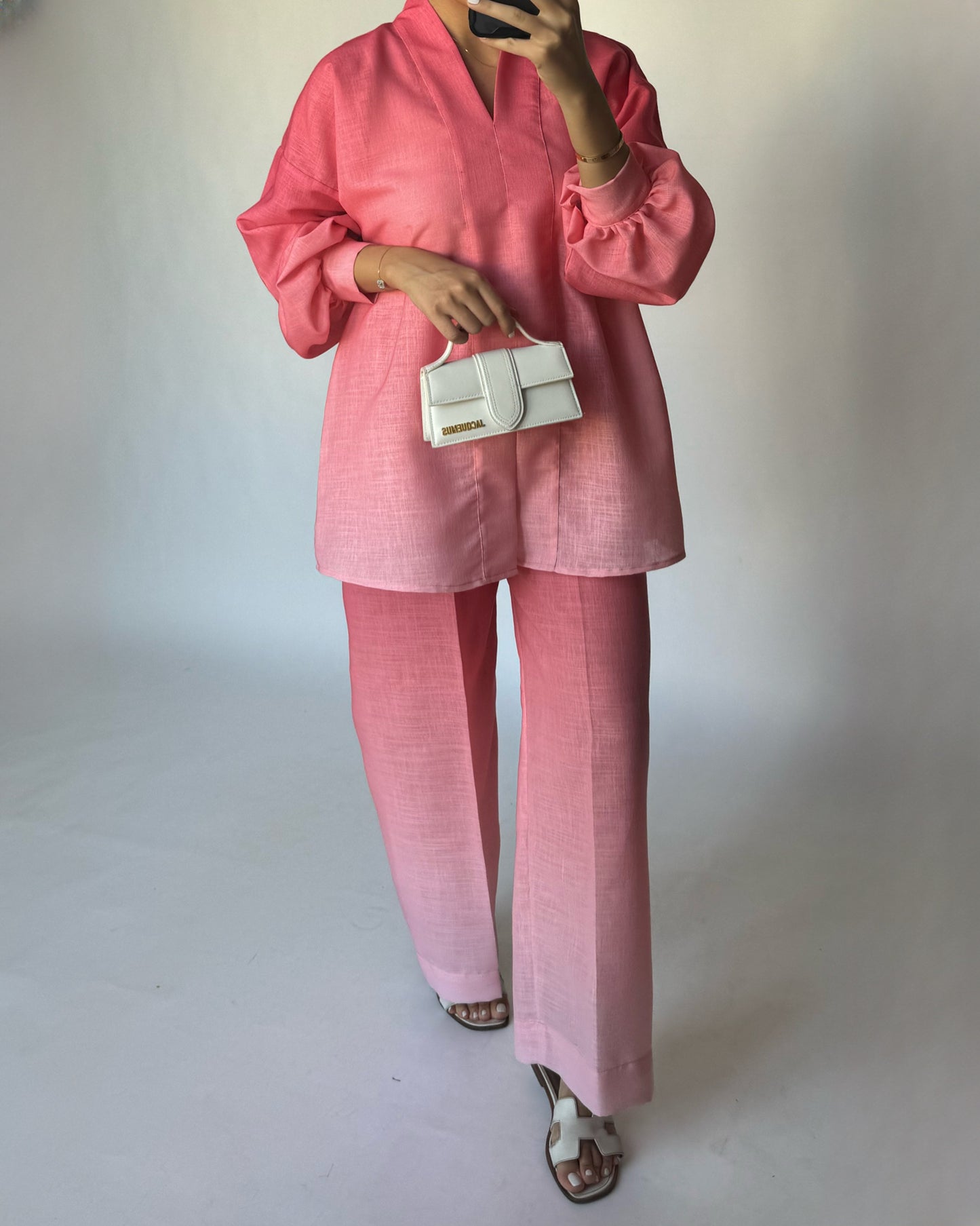 A242 - Ombre Pink Summer Linen Set