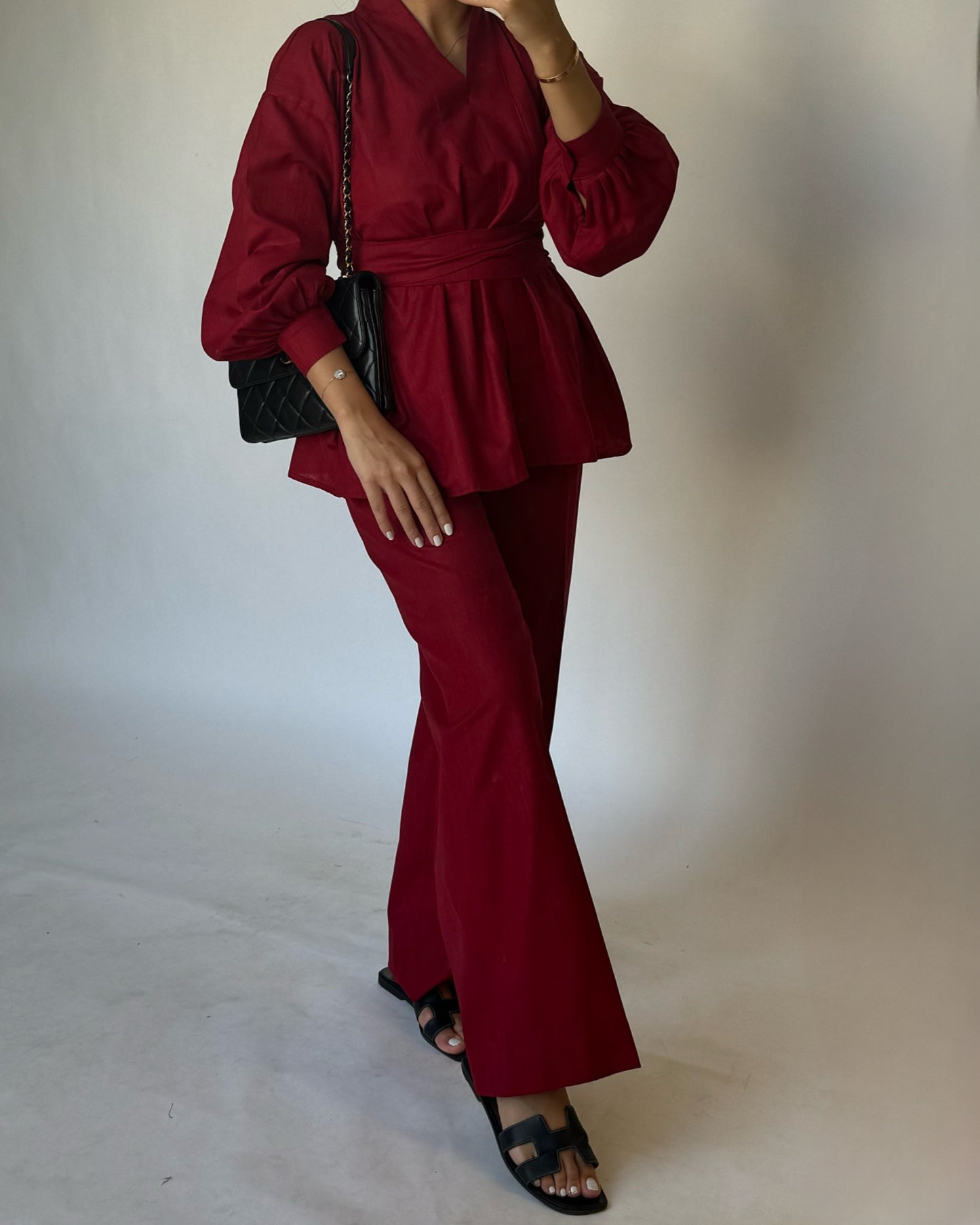 A198 - Maroon Summer Linen Set