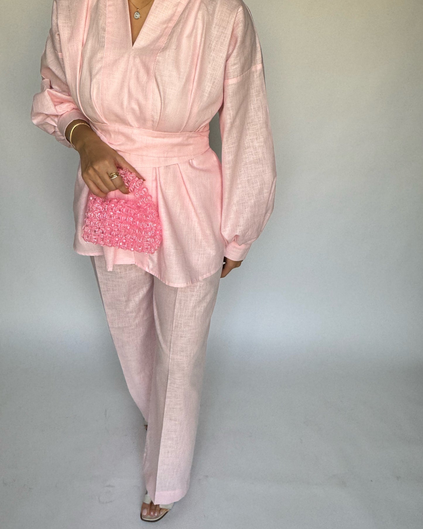 Baby Pink Summer Linen Set (READY TO SHIP)