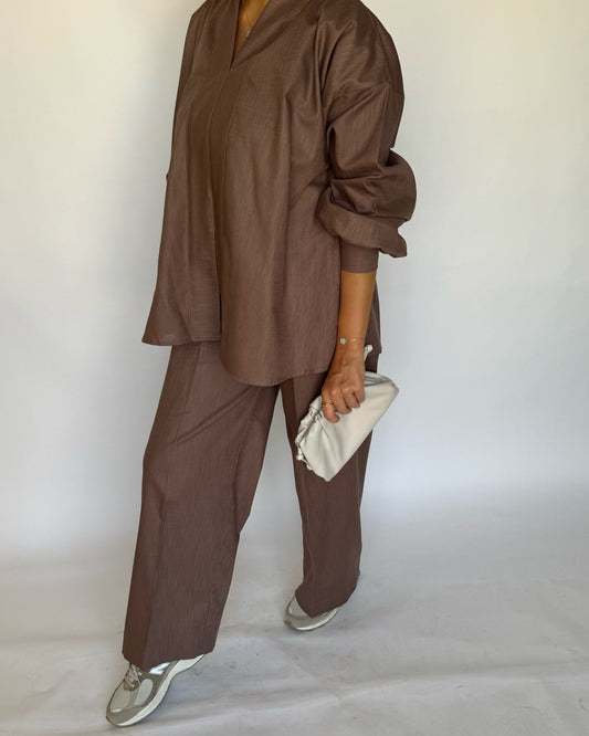 Brown Summer Linen Set (READY TO SHIP)