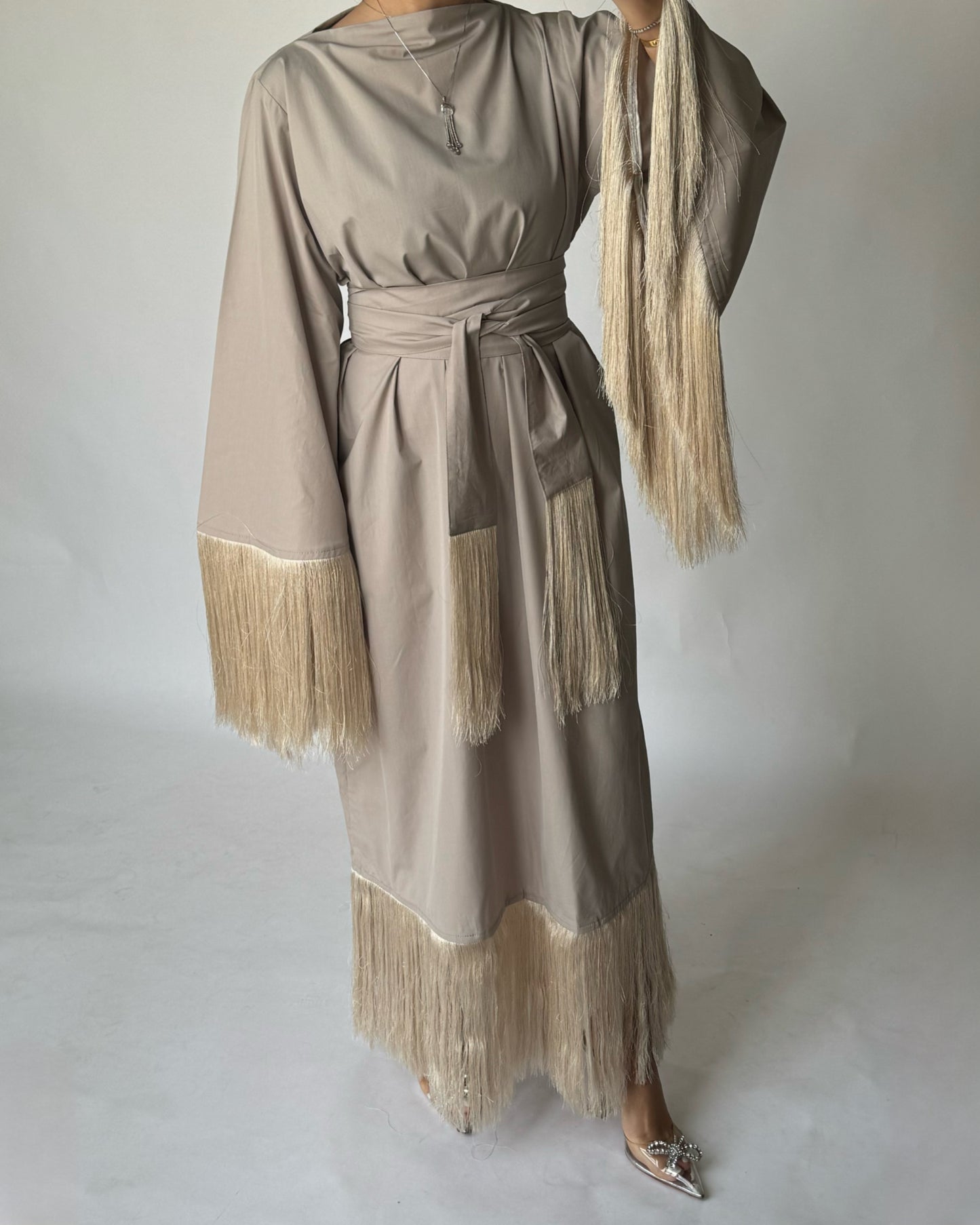 A167 - Beige Tassel Dress