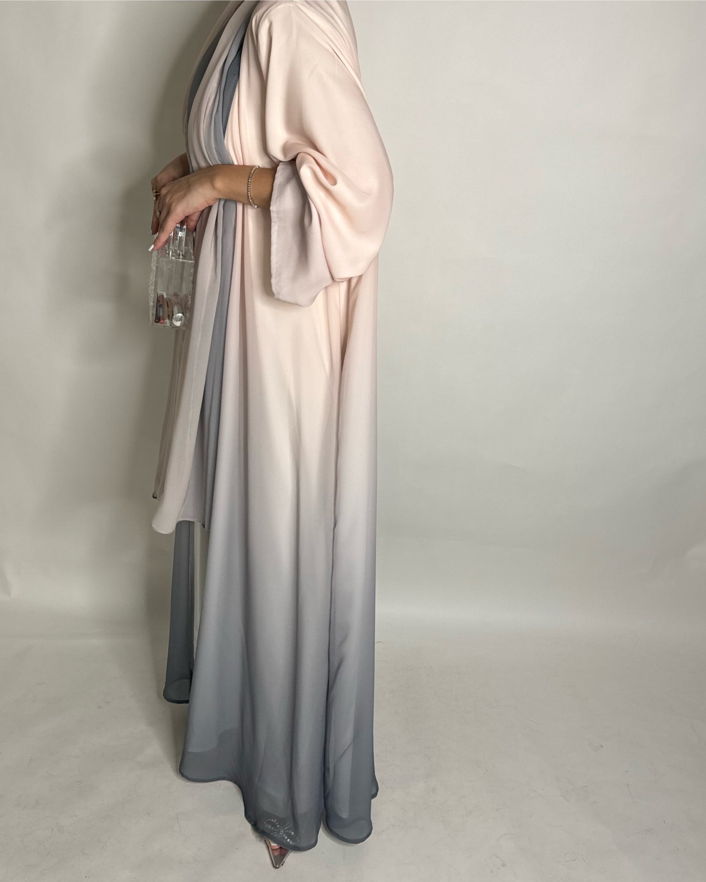 A180 - Peach & Gray Ombre Flowy Abaya