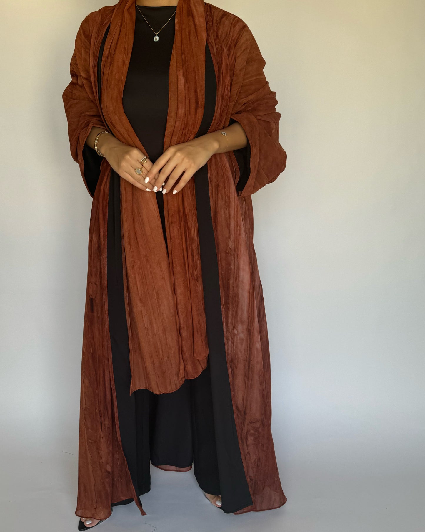 A218 - Burnt Orange Pattern Abaya