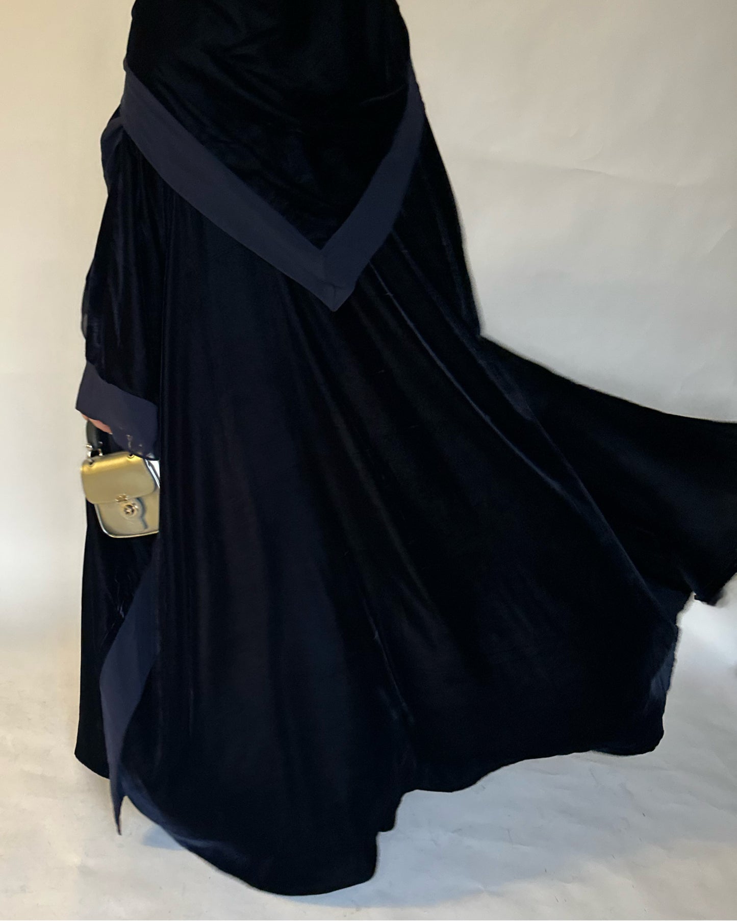 A137 - Navy Blue Winter Velvet Abaya & Head Scarf